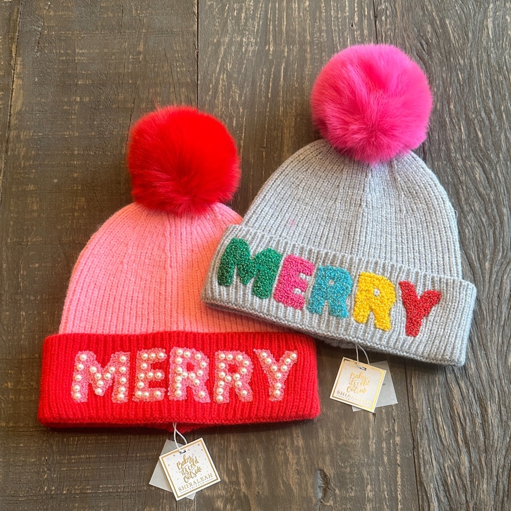 Shiraleah Pink and Gray Pom-Pom Beanie (set of 2)